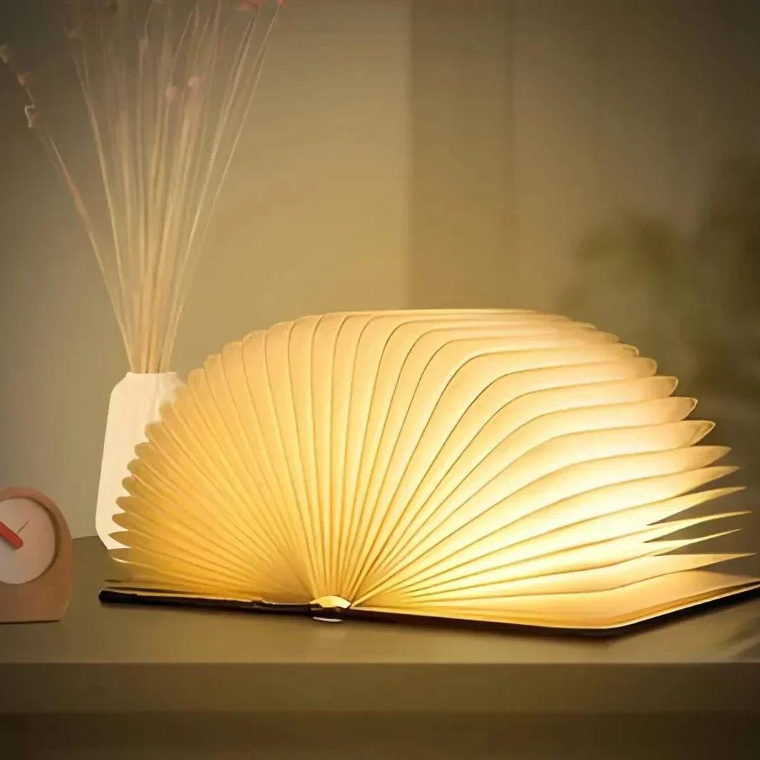 Foldable LED Book Light with Wood-Like Cover