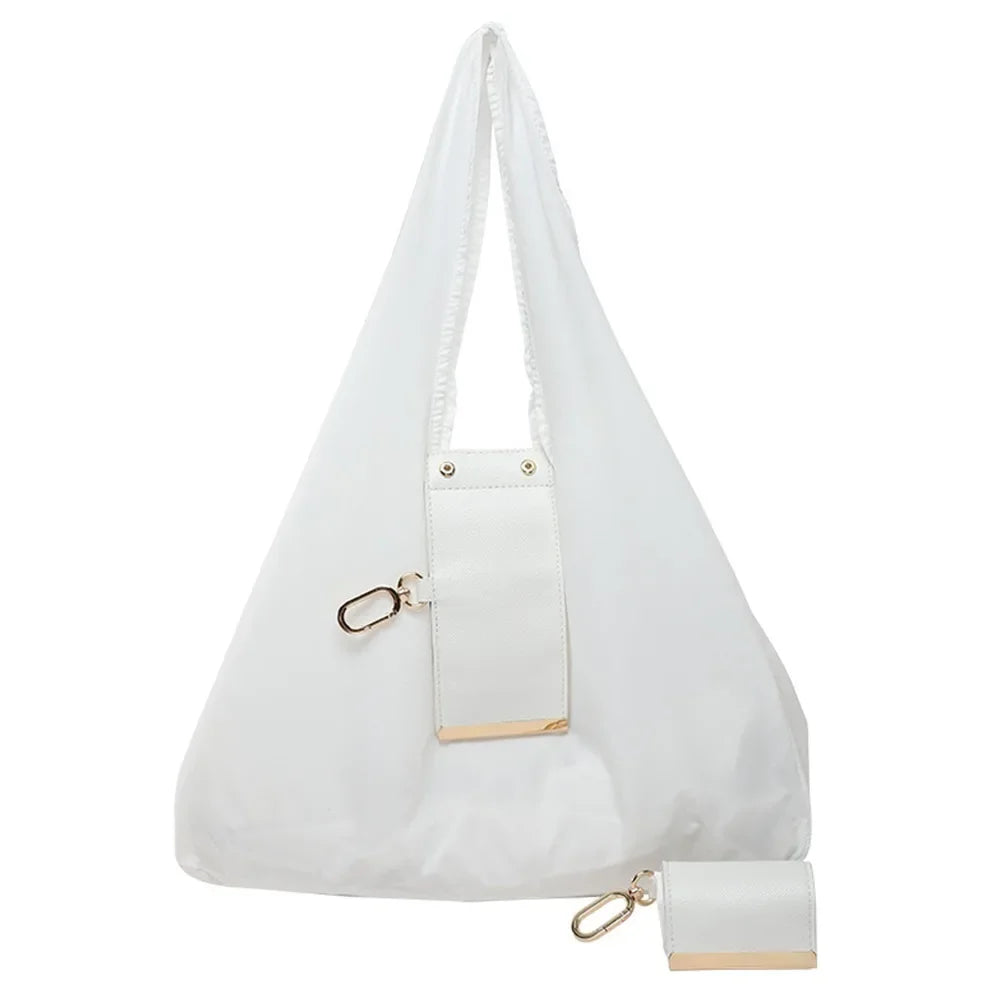 Foldable Keychain Tote Bag with Nylon and Leather Accents