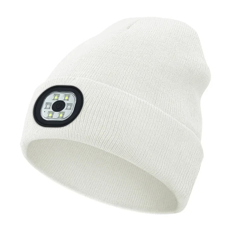 Rechargeable LED Winter Beanie Hat with 4 Bright Lights