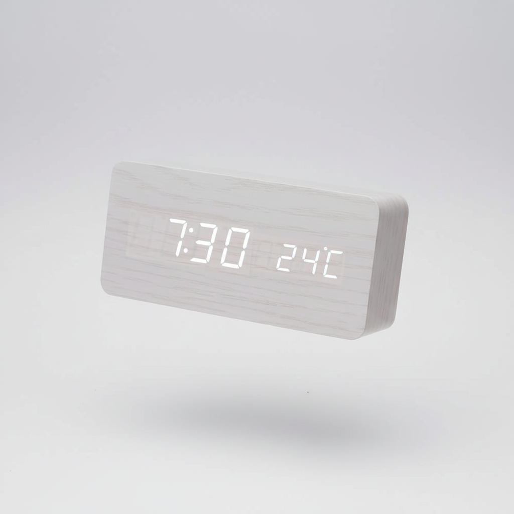 Voice-Controlled LED Wooden Clock with Minimalist Design