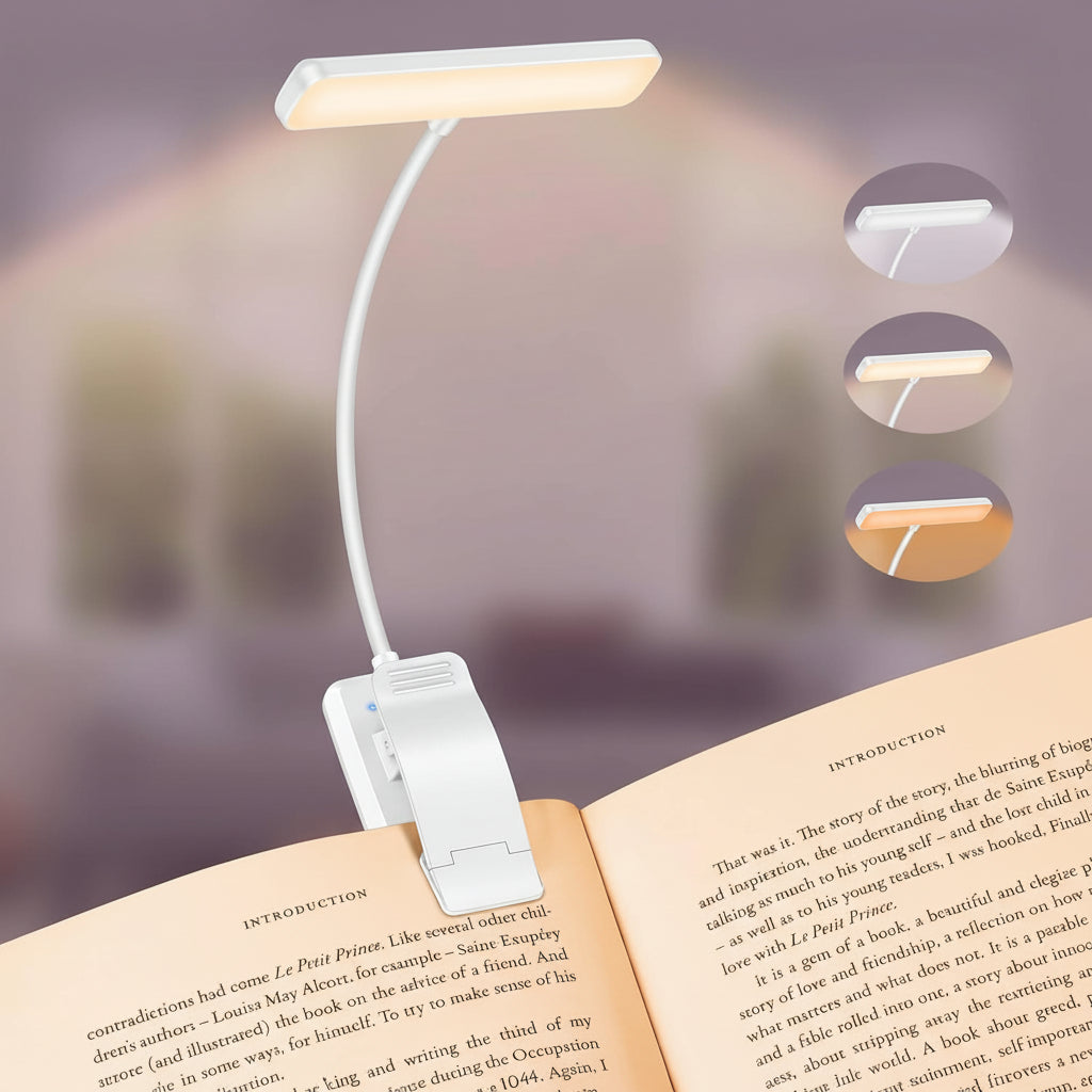 19 LED Rechargeable Clip-On Book Light with Adjustable Brightness and 3 Color Modes