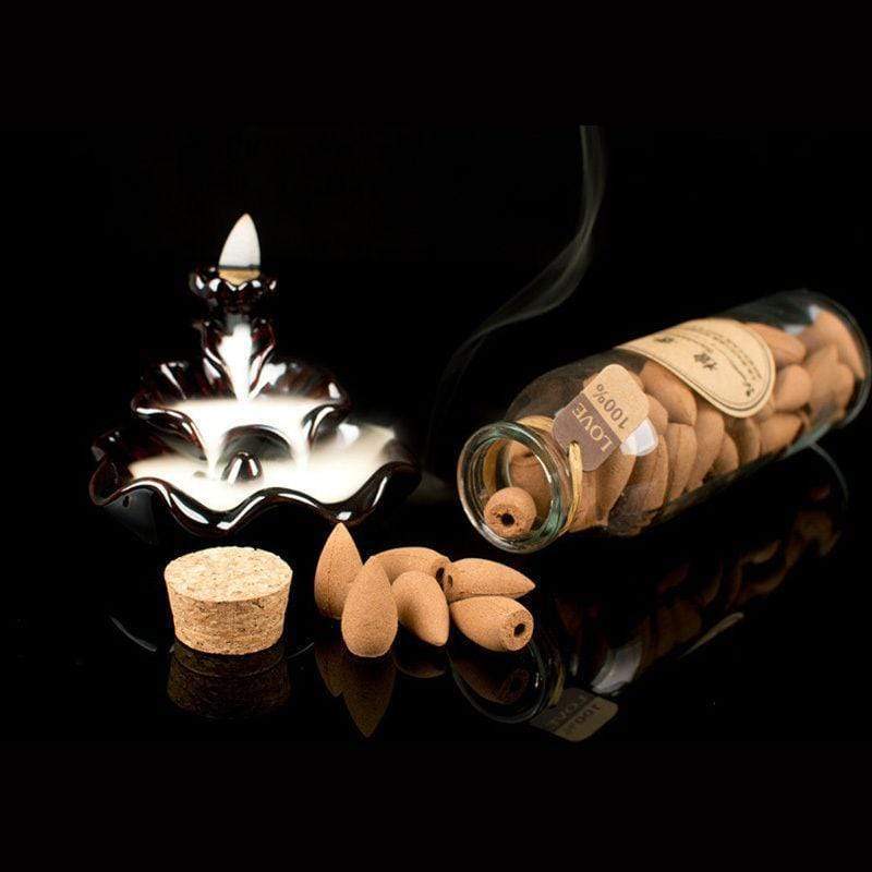 Backflow Incense Cones Glass Bottle - 60 Pure Essential Oil Scents
