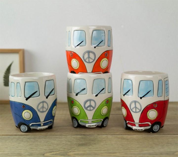 Hippie Bus Cartoon Coffee Mug - 11oz Ceramic in 4 Colors