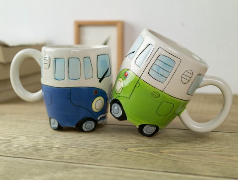 Hippie Bus Cartoon Coffee Mug - 11oz Ceramic in 4 Colors