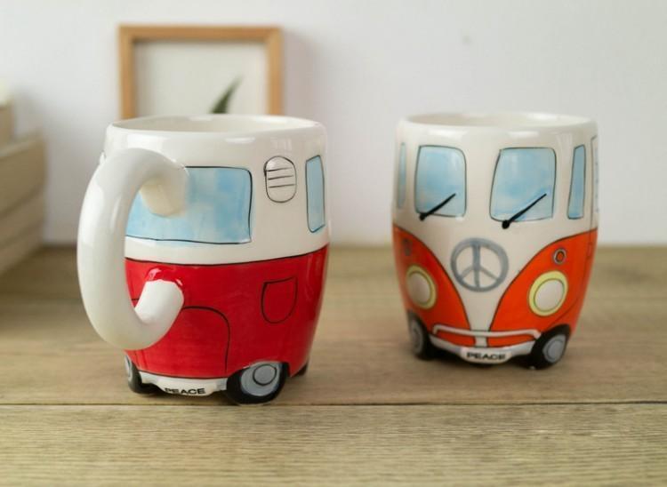 Hippie Bus Cartoon Coffee Mug - 11oz Ceramic in 4 Colors