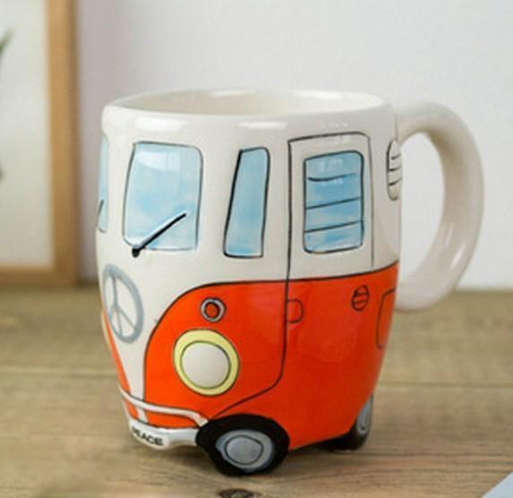 Hippie Bus Cartoon Coffee Mug - 11oz Ceramic in 4 Colors