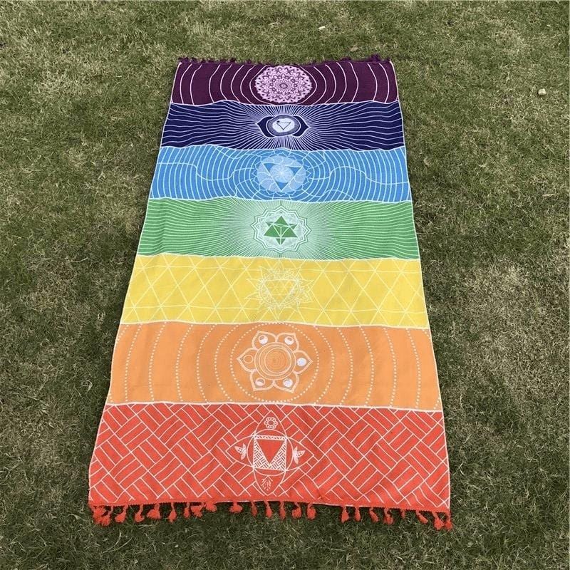 7 Chakra Rainbow Cotton Yoga Mat with Tassels
