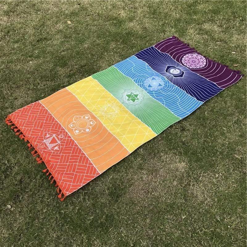 7 Chakra Rainbow Cotton Yoga Mat with Tassels