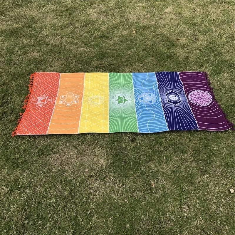 7 Chakra Rainbow Cotton Yoga Mat with Tassels