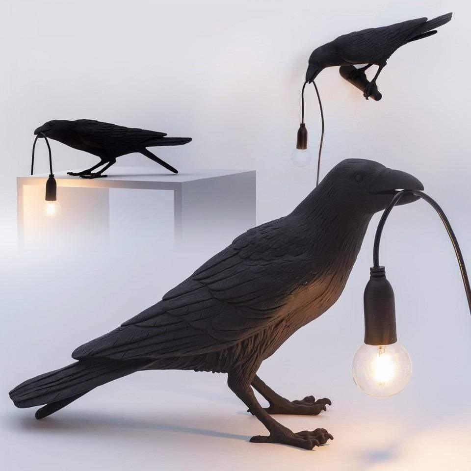 Raven Bird Lamp with Warm Glow Eyes