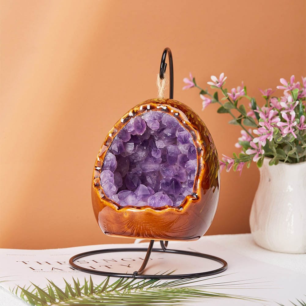 Natural Quartz Dinosaur Egg Lamp with Adjustable Light