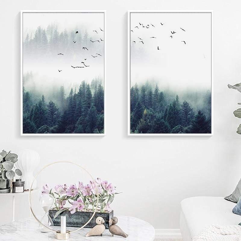 Nordic Forest Landscape Canvas Wall Art Set