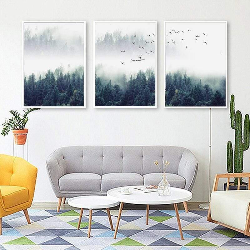 Nordic Forest Landscape Canvas Wall Art Set