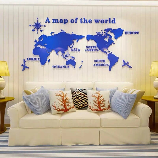3D Acrylic World Map Wall Decal