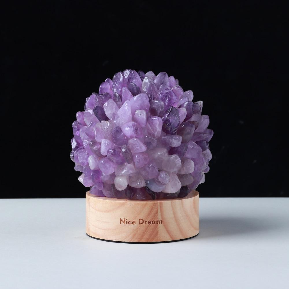 Aventurine Quartz Crystal Table Lamp with Wooden Base