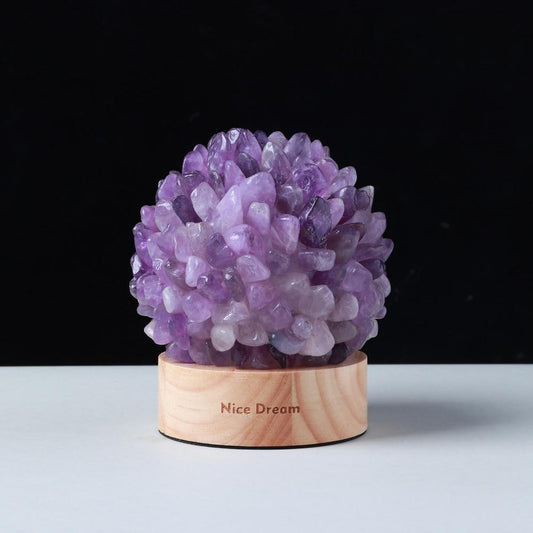Aventurine Quartz Crystal Table Lamp with Wooden Base