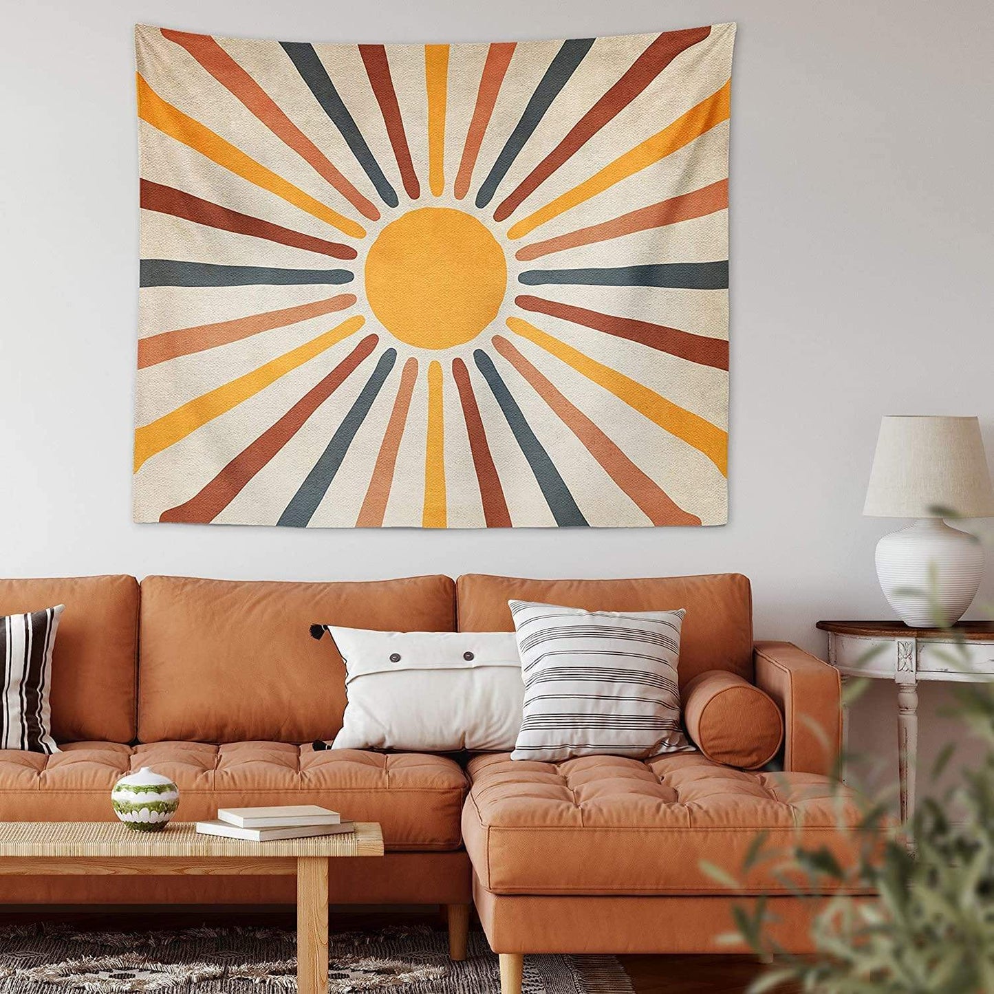 Boho Sun Design Wall Tapestry in Earth Tones