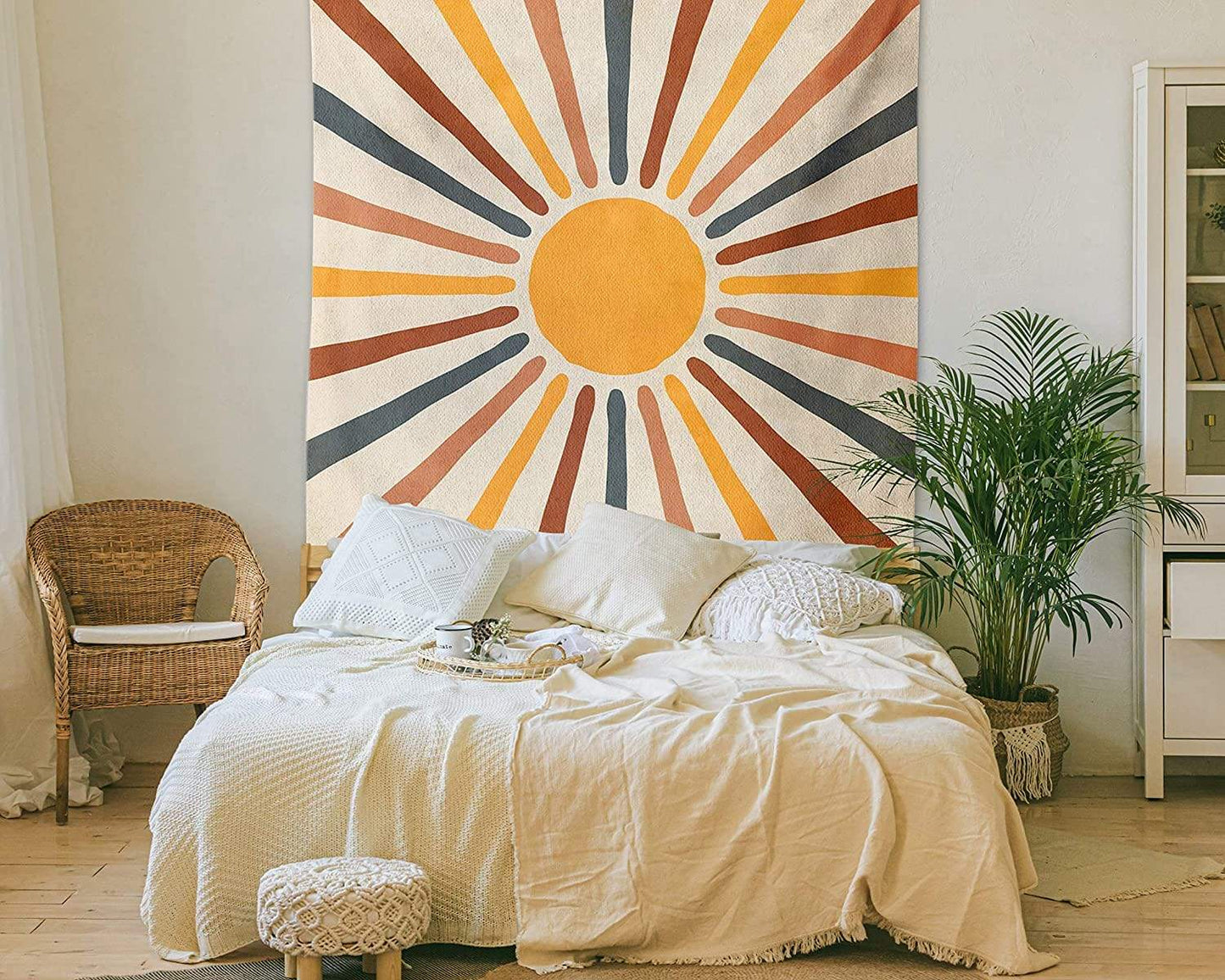 Boho Sun Design Wall Tapestry in Earth Tones