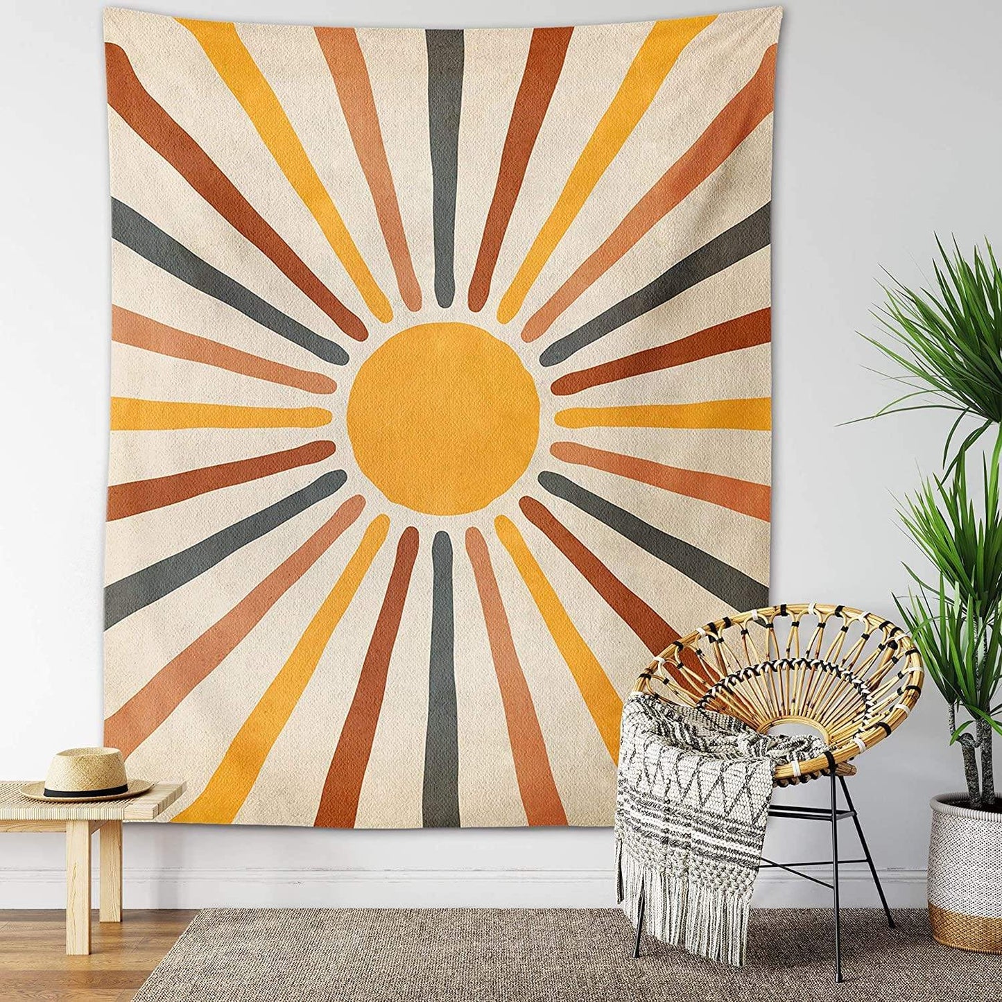 Boho Sun Design Wall Tapestry in Earth Tones