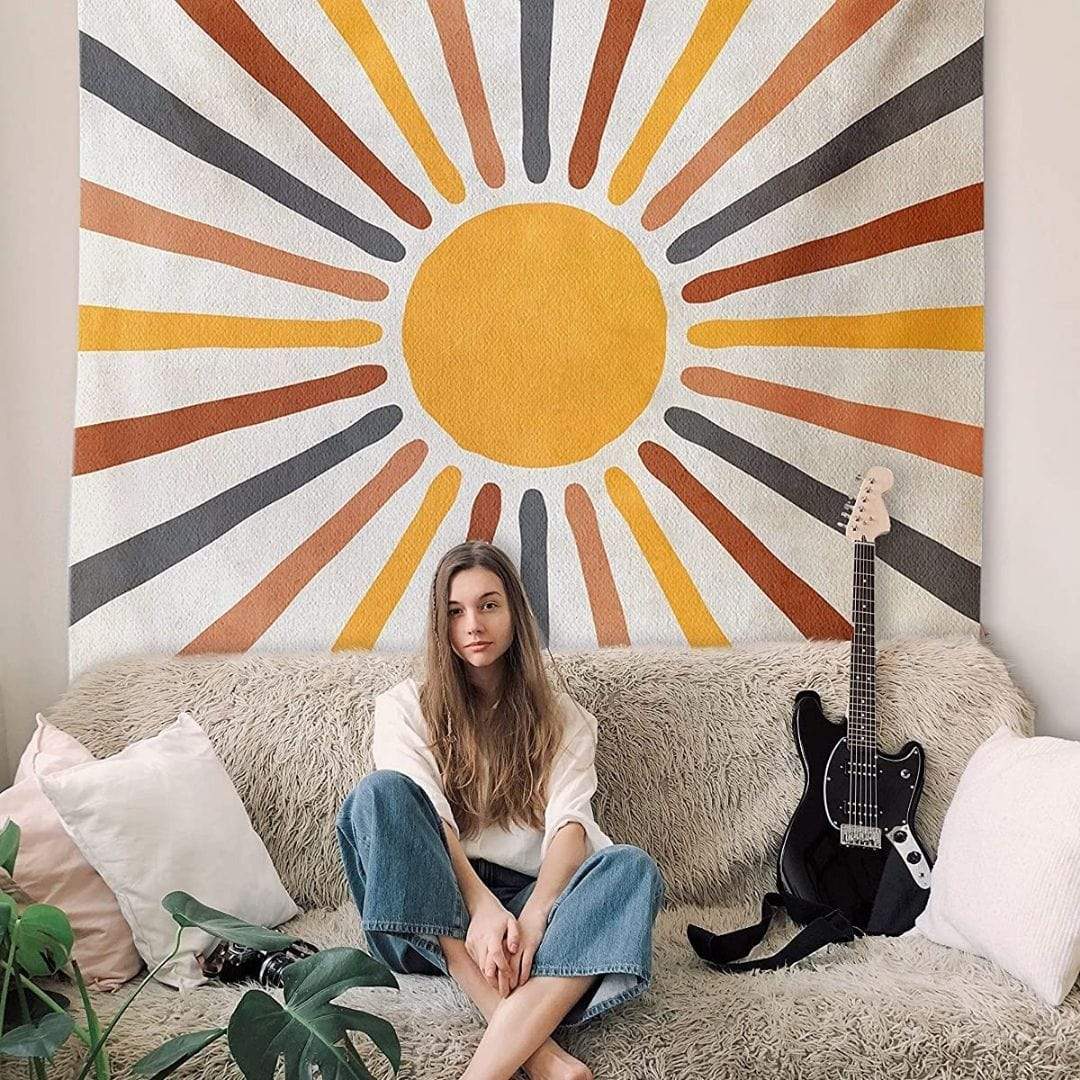 Boho Sun Design Wall Tapestry in Earth Tones