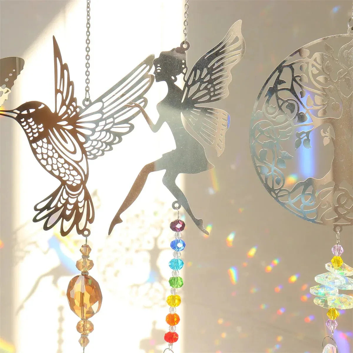Crystal Sun Catcher with Hummingbird, Tree of Life, Owl, Fairy, and Butterfly Designs