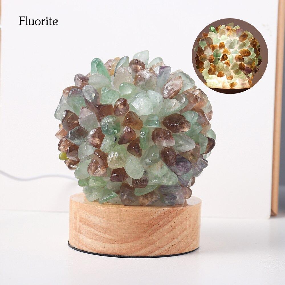 Aventurine Quartz Crystal Table Lamp with Wooden Base