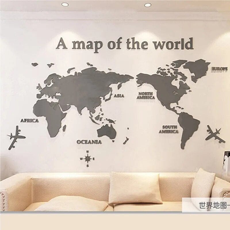 3D Acrylic World Map Wall Decal
