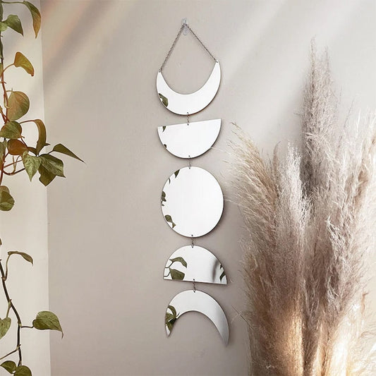 Acrylic Moon Phases Mirror Wall Hanging with Chain