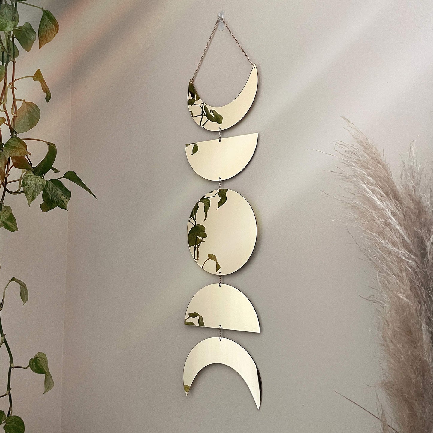 Acrylic Moon Phases Mirror Wall Hanging with Chain