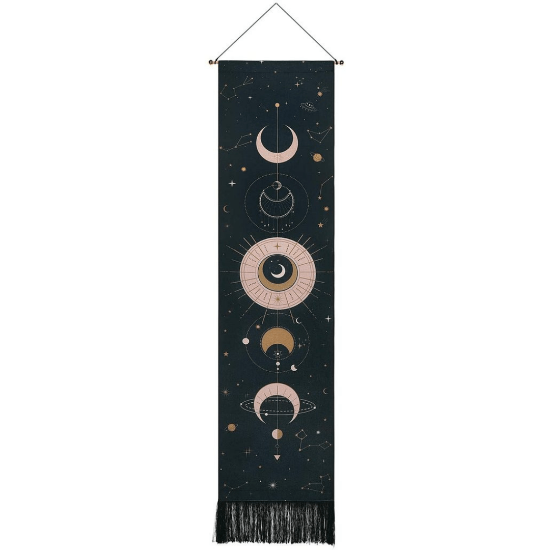 Moon Phases Tapestry Wall Hanging with Fringes