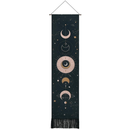 Moon Phases Tapestry Wall Hanging with Fringes