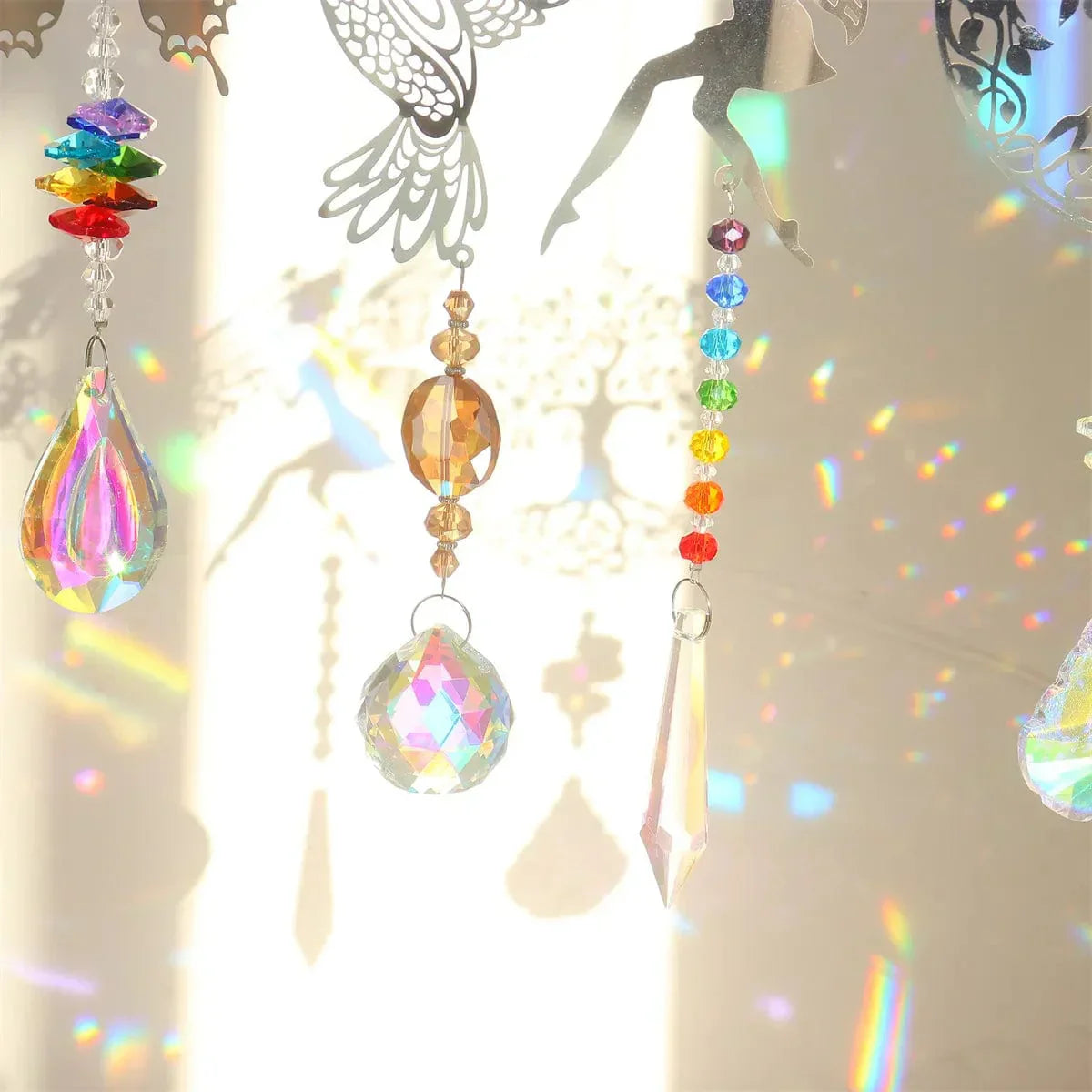 Crystal Sun Catcher with Hummingbird, Tree of Life, Owl, Fairy, and Butterfly Designs