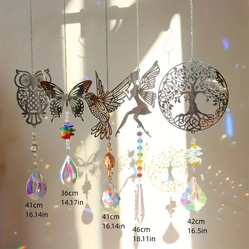 Crystal Sun Catcher with Hummingbird, Tree of Life, Owl, Fairy, and Butterfly Designs
