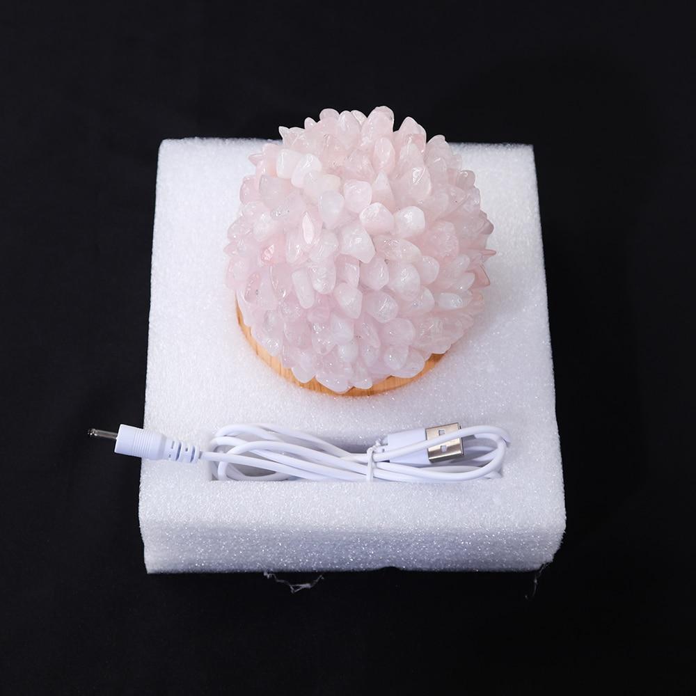 Aventurine Quartz Crystal Table Lamp with Wooden Base