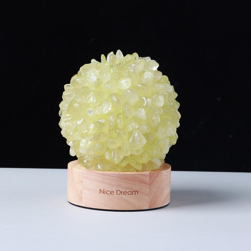 Aventurine Quartz Crystal Table Lamp with Wooden Base