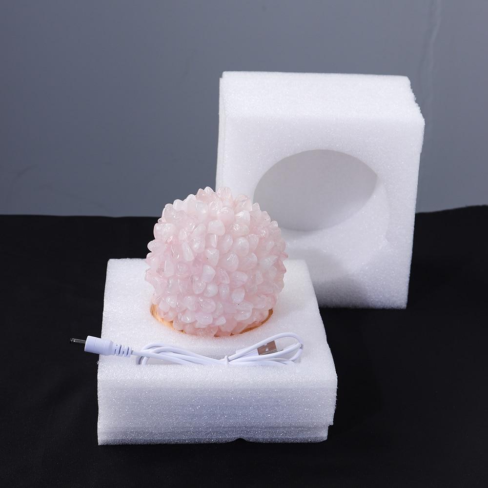 Aventurine Quartz Crystal Table Lamp with Wooden Base