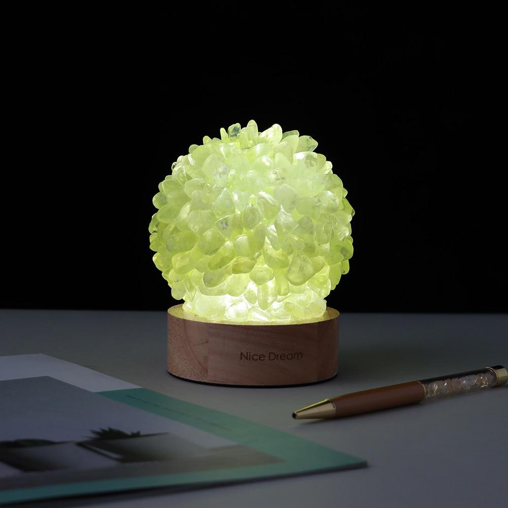 Aventurine Quartz Crystal Table Lamp with Wooden Base