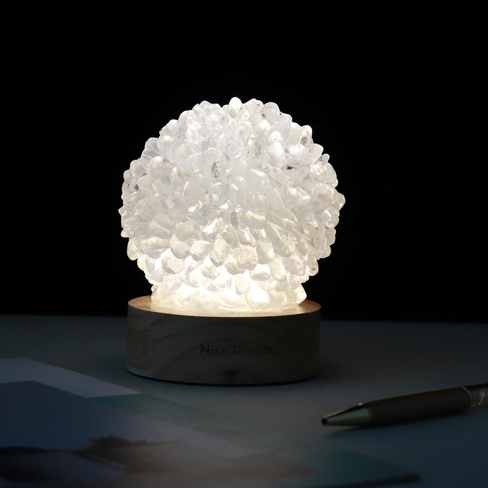 Aventurine Quartz Crystal Table Lamp with Wooden Base