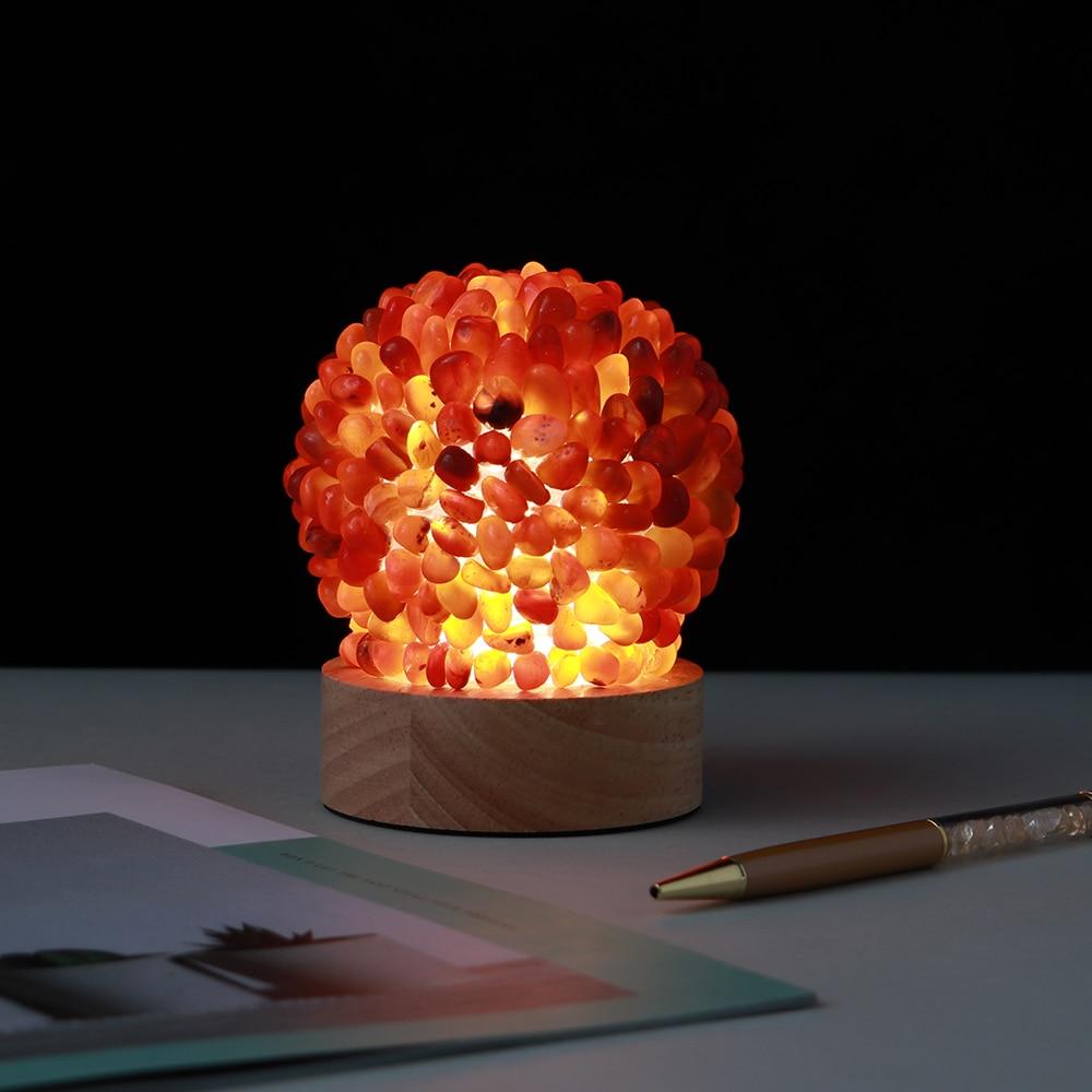 Aventurine Quartz Crystal Table Lamp with Wooden Base