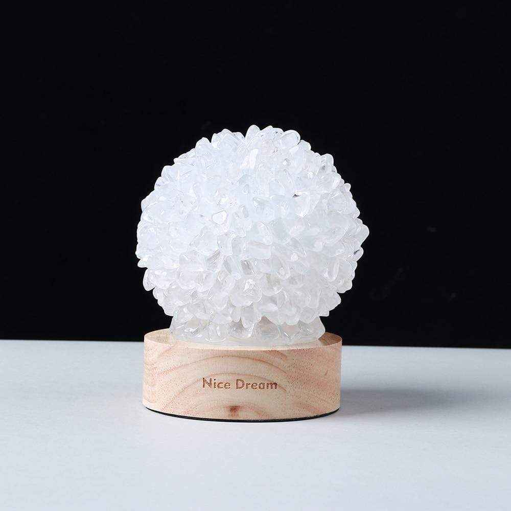 Aventurine Quartz Crystal Table Lamp with Wooden Base