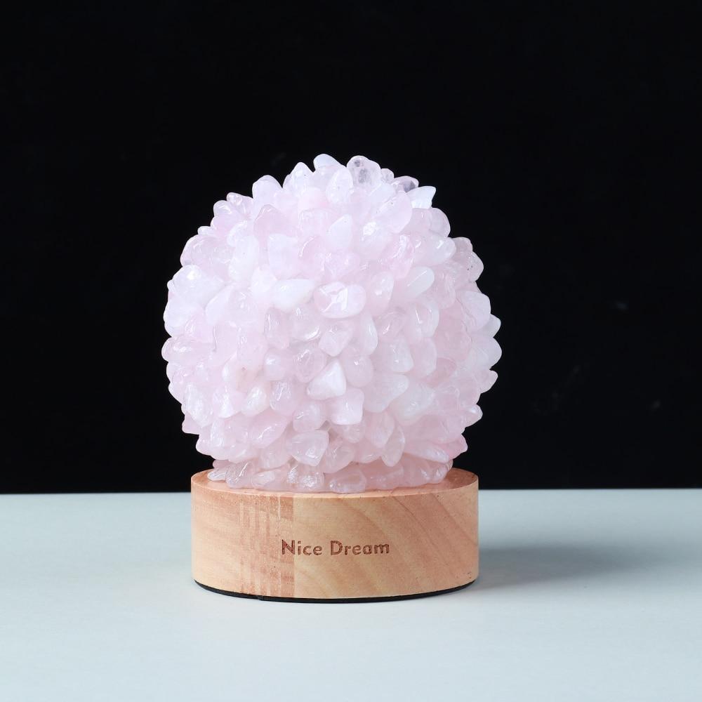 Aventurine Quartz Crystal Table Lamp with Wooden Base