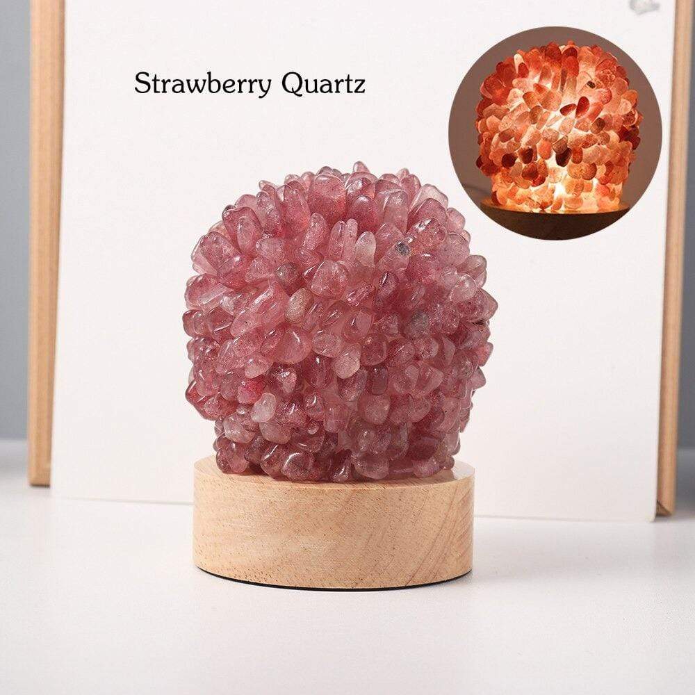 Aventurine Quartz Crystal Table Lamp with Wooden Base