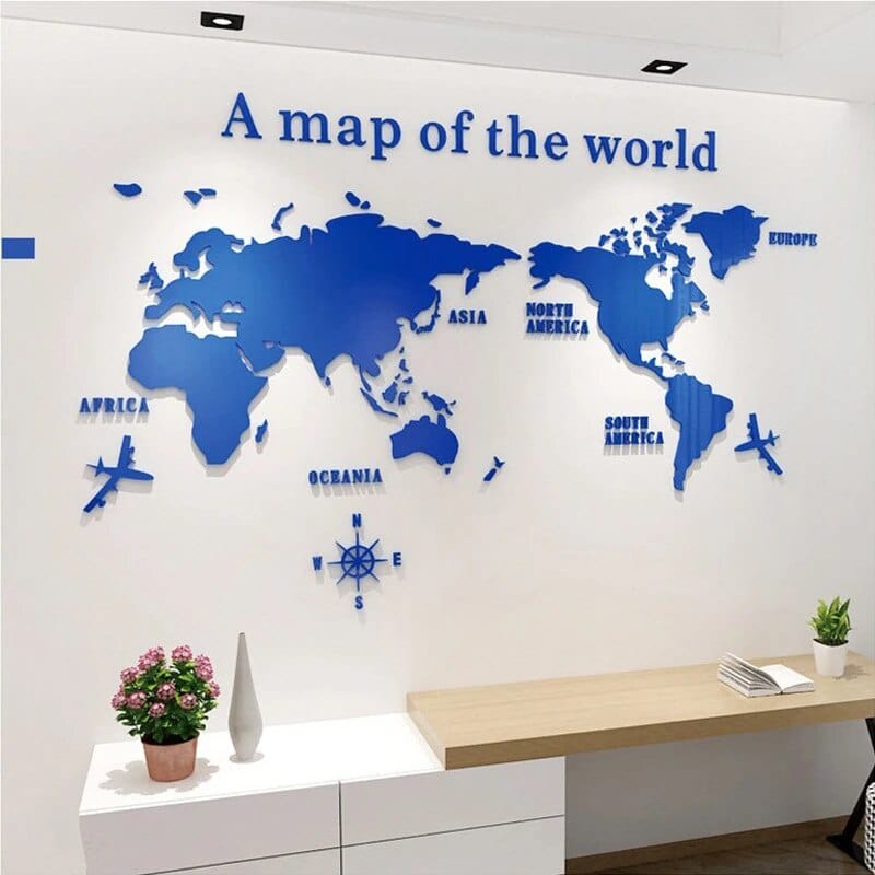 3D Acrylic World Map Wall Decal