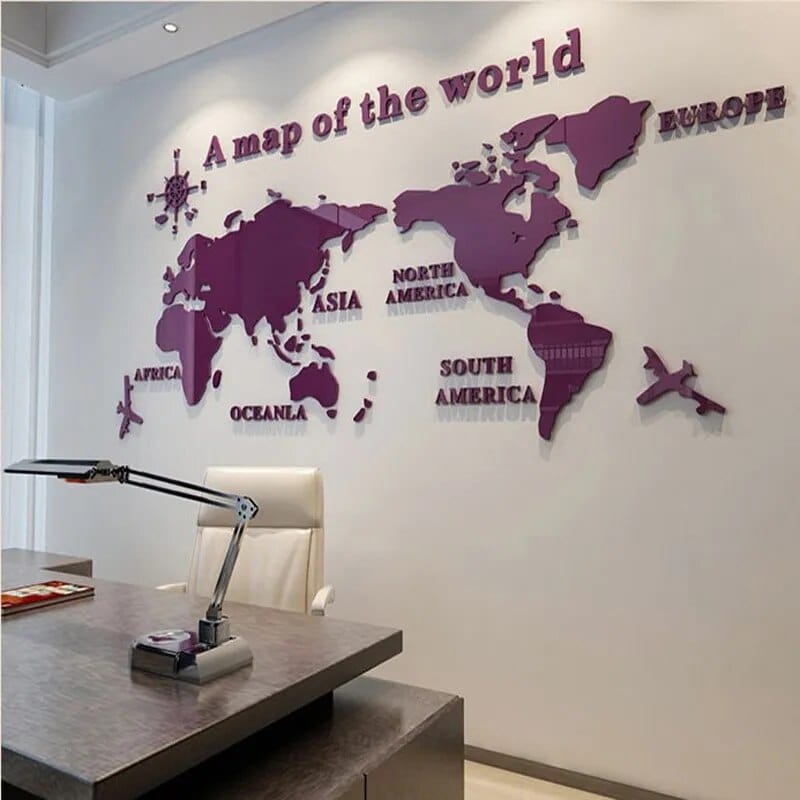 3D Acrylic World Map Wall Decal