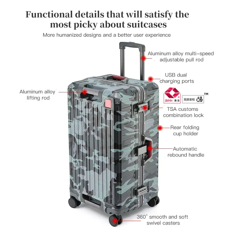 Wide Grip Polycarbonate Hard Shell Suitcase with 360° Wheels