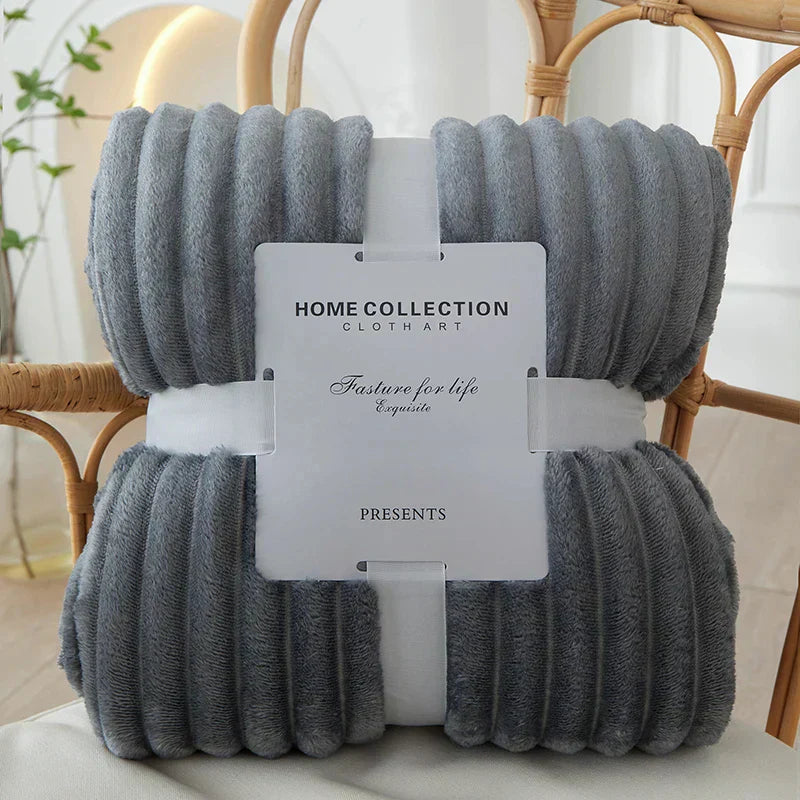 Wide Striped Ribbed Fleece Blanket