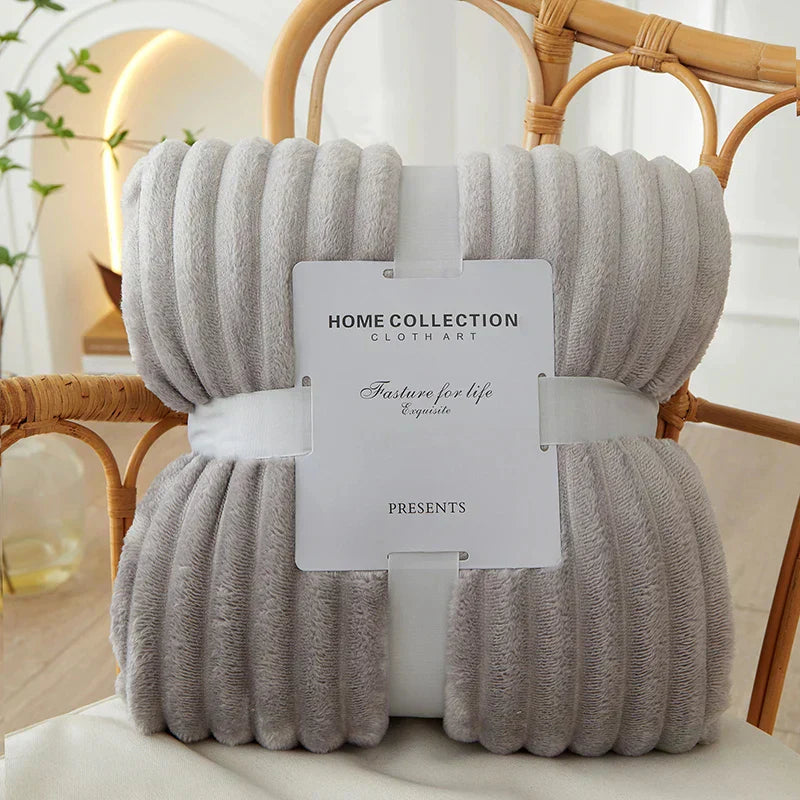 Wide Striped Ribbed Fleece Blanket