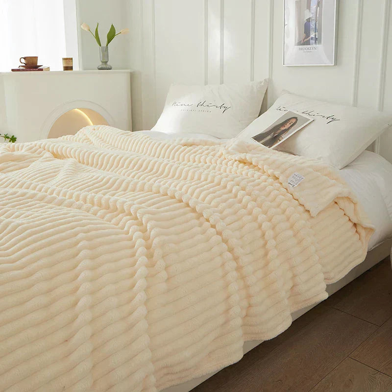 Wide Striped Ribbed Fleece Blanket