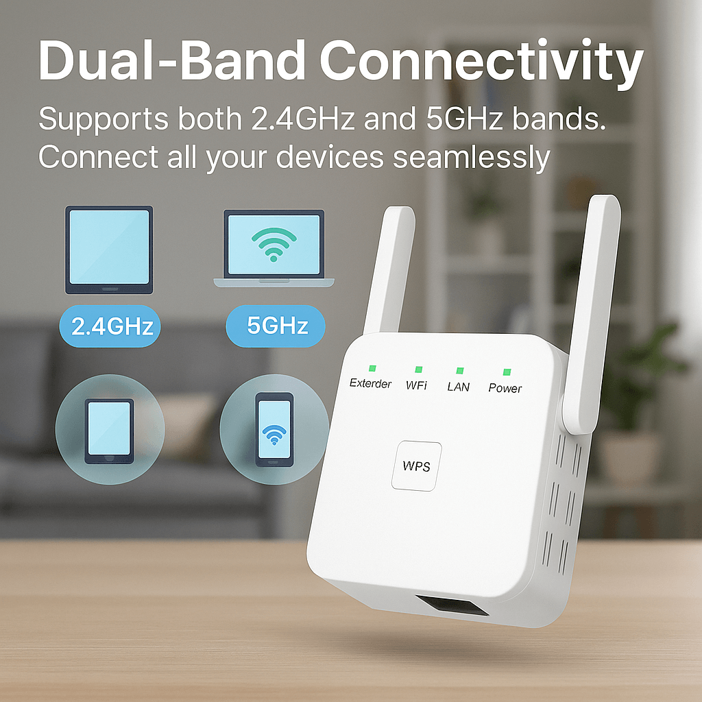 Dual-Band WiFi Extender for Stronger Signal and Faster Internet