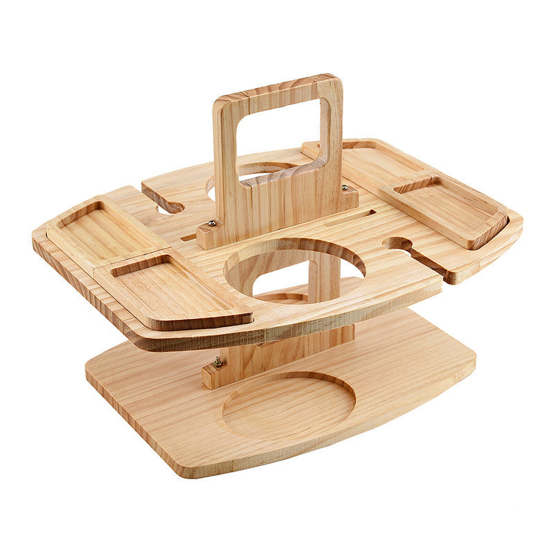 Portable Wooden Picnic Wine Table with Snack and Glass Holders